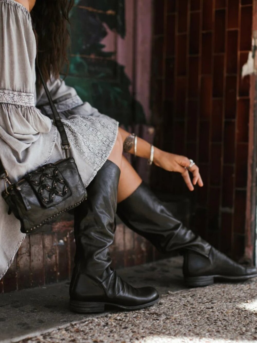 Kompanero Black Crossbody/Clutch Bag With Brass Studding (NWOT)